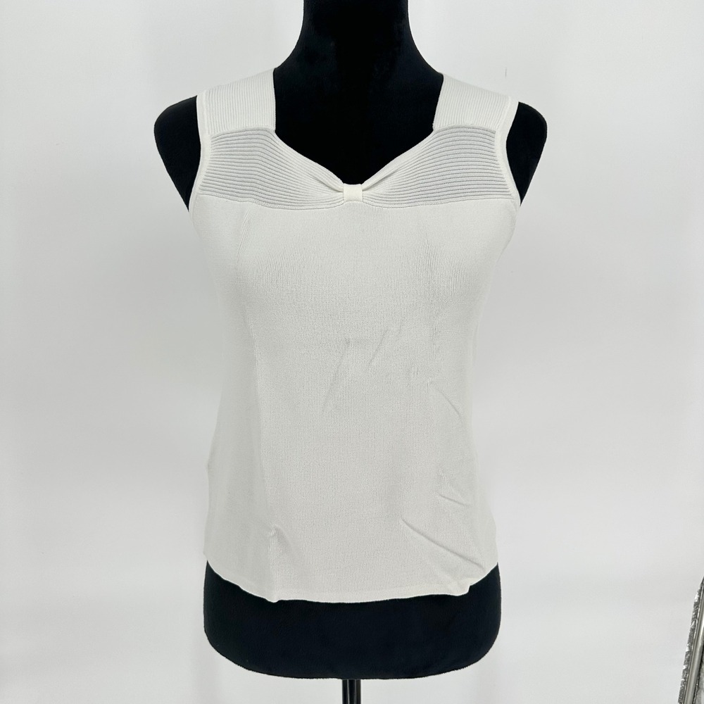 Y2K Joseph A. White Knit Stretchy Sleeveless Top Bow Detail Women's Large